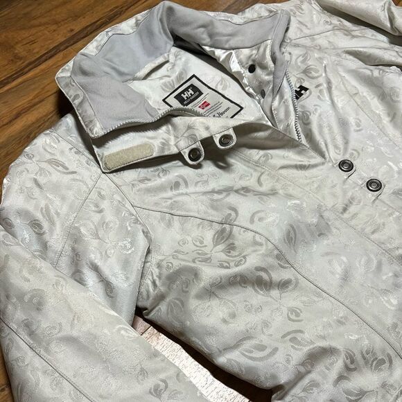 Helly Hansen Vtg White Gold Floral Parka Puffer Hood Hilton Winter Ski Jacket S - Picture 2 of 12